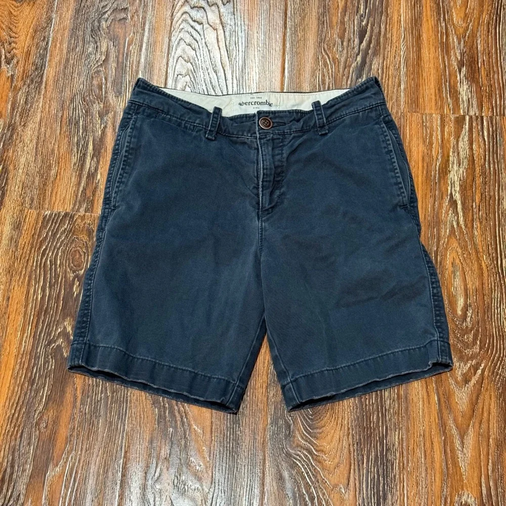 Abercrombie Kids Size 14 Boys Navy Blue Chino Shorts Flat Front Classic Preppy